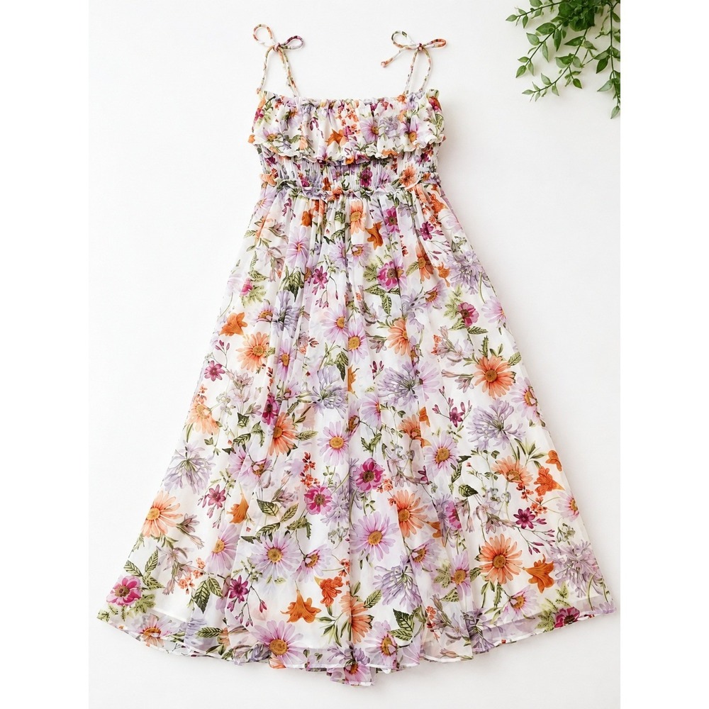 En Saison Constantina Floral Smocked Midi Dress Orange Multi L I